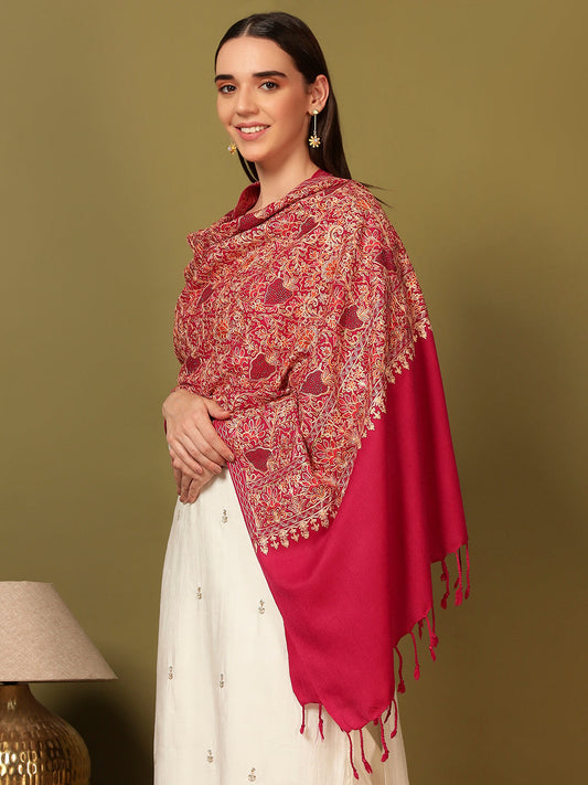 Pashmoda Women Hunar Fine Wool Nalki Embroidered Stole (Size : 71X203 CM)