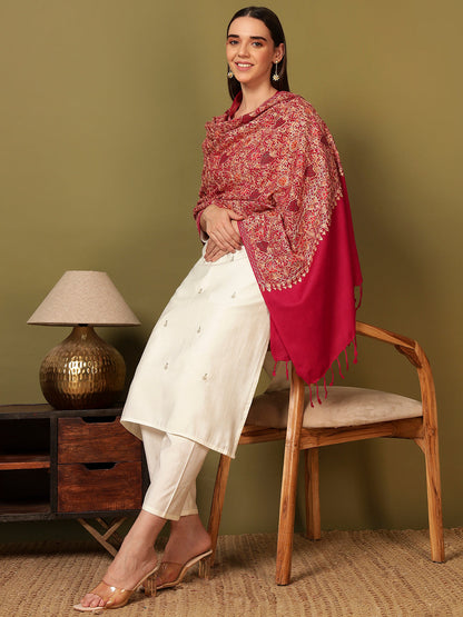 Pashmoda Women Hunar Fine Wool Nalki Embroidered Stole (Size : 71X203 CM)