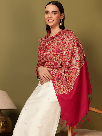 Pashmoda Women Hunar Fine Wool Nalki Embroidered Stole (Size : 71X203 CM)