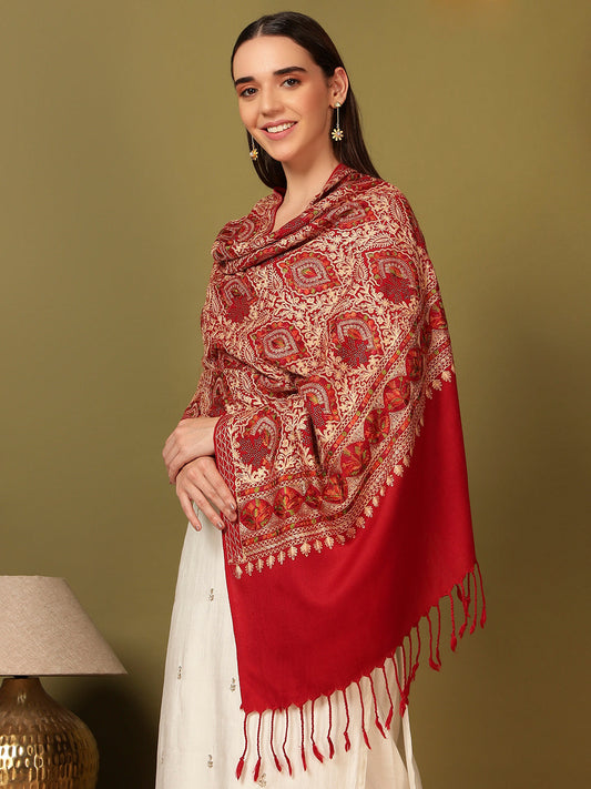 Pashmoda Women Ornate Harmony Fine Wool Nalki Embroidered Stole (Size : 71X203 CM)