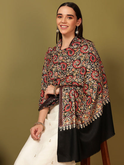 Pashmoda Women Ruhani Fine Wool Nalki Hand Embroidered Shawl (Size: 101x203 Cm)