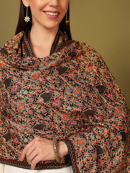 Pashmoda Women Hunar Fine Wool Nalki Embroidered Stole (Size : 71X203 CM)