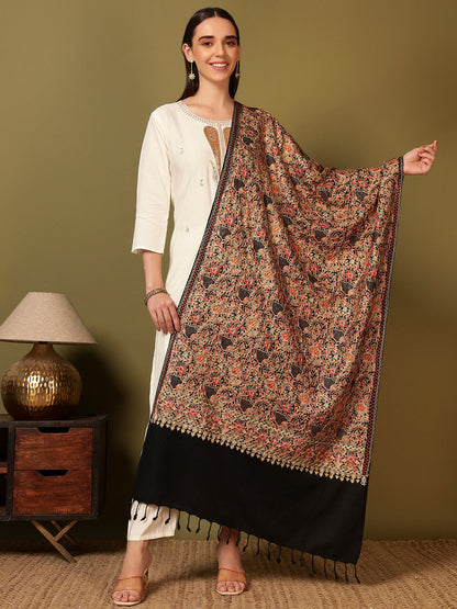 Pashmoda Women Hunar Fine Wool Nalki Embroidered Stole (Size : 71X203 CM)