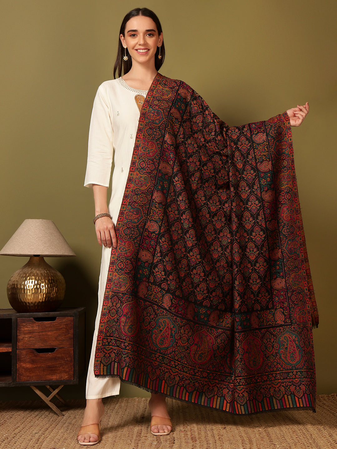Pashmoda Women Gulraiz Kaani Wool Blend Kashmiri Shawl (Size: 101X203 CM)