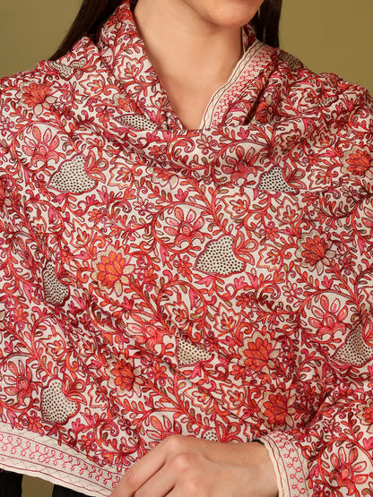 Pashmoda Women Hunar Fine Wool Nalki Embroidered Stole (Size : 71X203 CM)