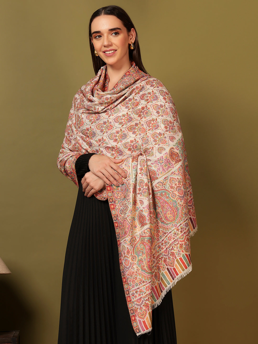 Pashmoda Women Gulraiz Kaani Wool Blend Kashmiri Shawl (Size: 101X203 CM)