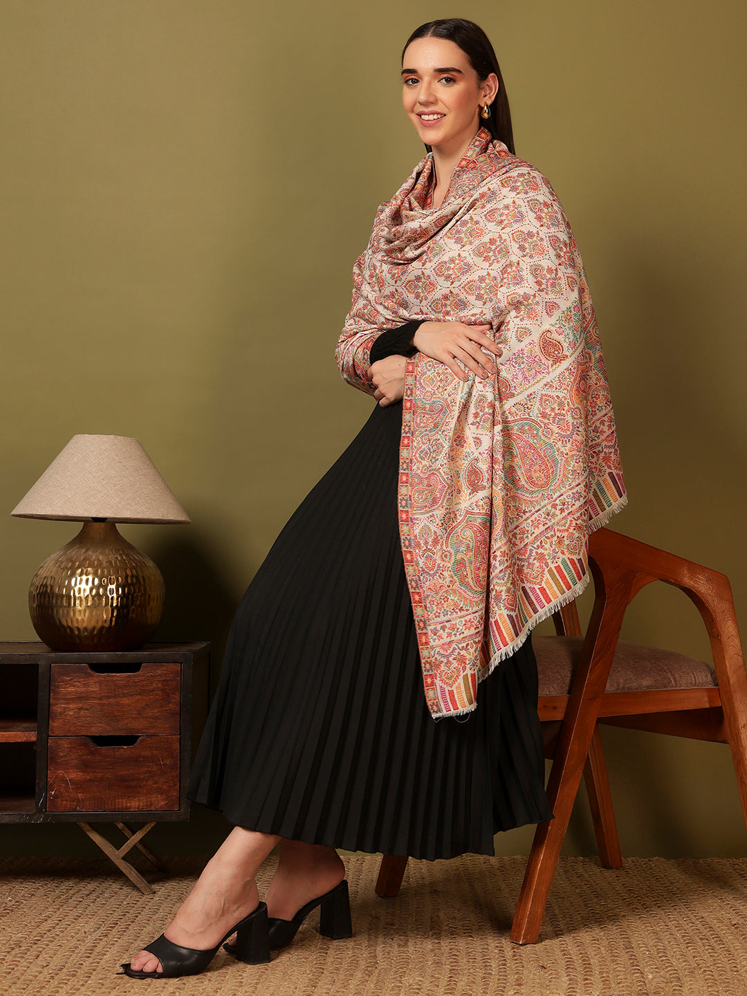 Pashmoda Women Gulraiz Kaani Wool Blend Kashmiri Shawl (Size: 101X203 CM)