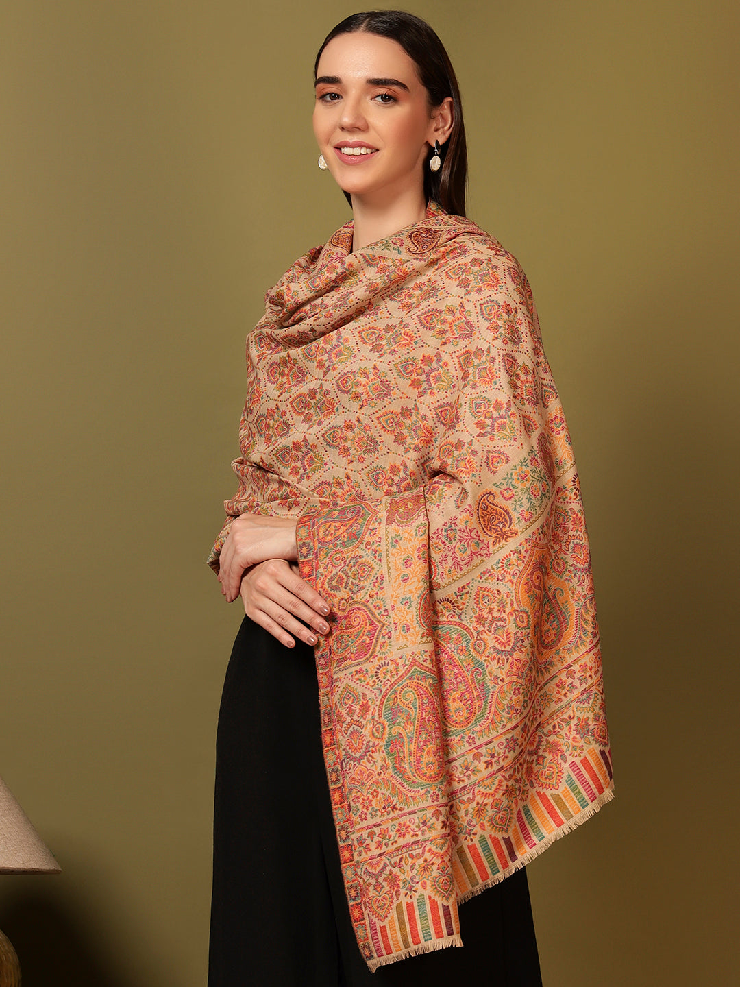 Pashmoda Women Gulraiz Kaani Wool Blend Kashmiri Shawl (Size: 101X203 CM)