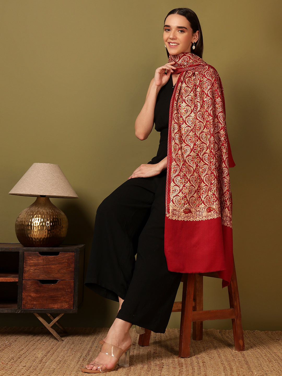 Pashmoda Women Kashish Fine Wool Nalki Embroidered Stole (Size : 71X203 CM)