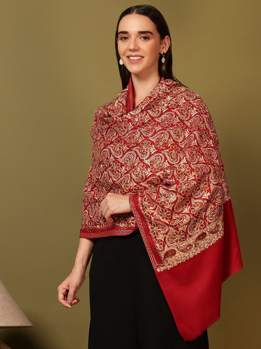 Pashmoda Women Kashish Fine Wool Nalki Embroidered Stole (Size : 71X203 CM)