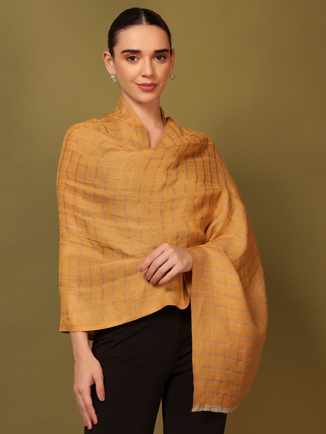 Pashmoda Women Golden Mirage Reversible Zari Moonlight Fine Wool Stole (Size: 71x203 Cm)