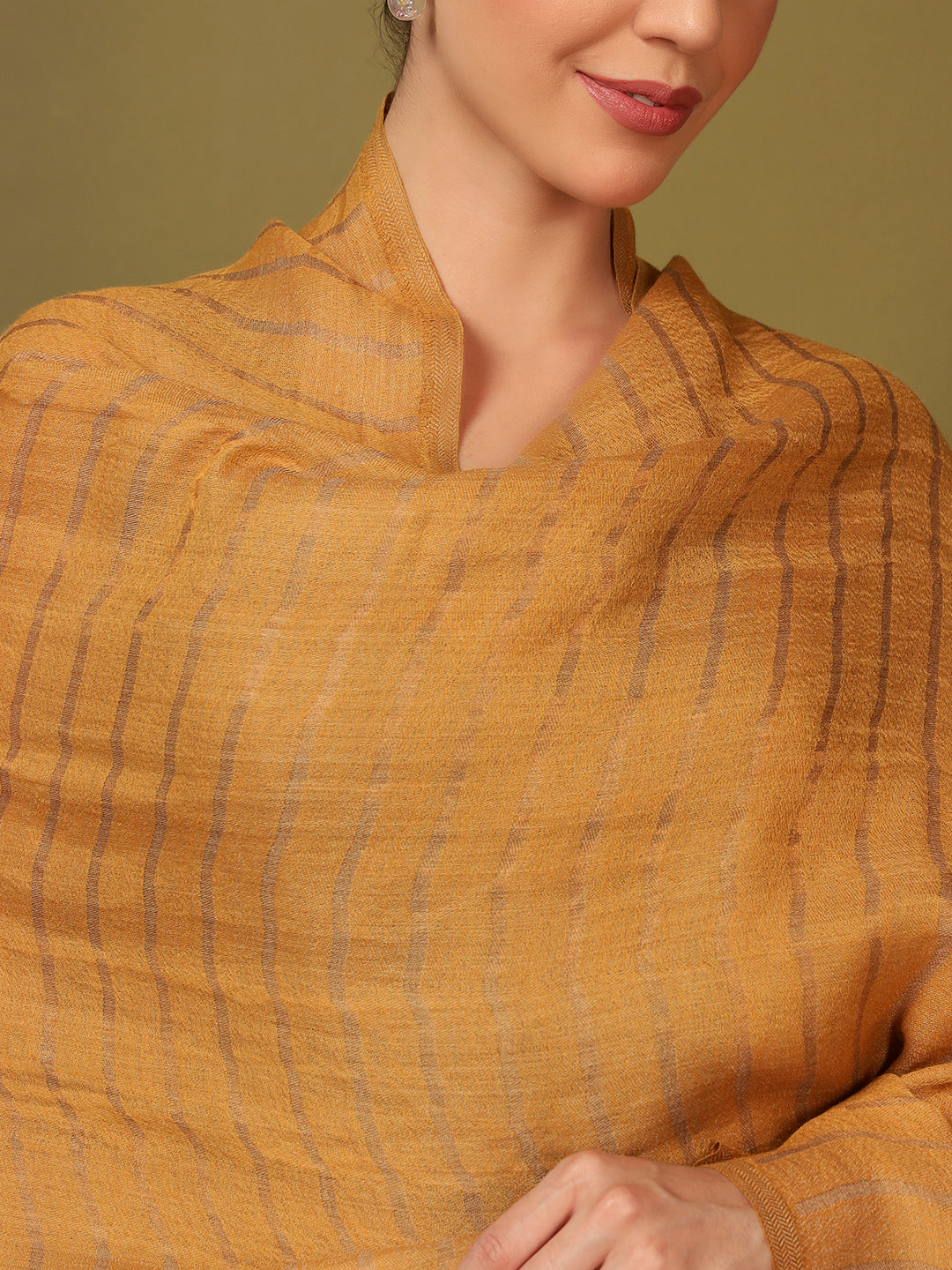 Pashmoda Women Golden Mirage Reversible Zari Moonlight Fine Wool Stole (Size: 71x203 Cm)