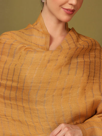 Pashmoda Women Golden Mirage Reversible Zari Moonlight Fine Wool Stole (Size: 71x203 Cm)