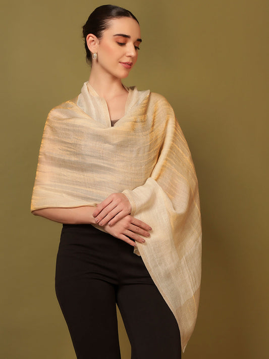 Pashmoda Women Midnight Bronze Reversible Zari Moonlight Fine Wool Stole (Size: 71x203 Cm)