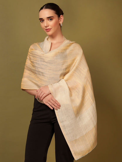 Pashmoda Women Midnight Bronze Reversible Zari Moonlight Fine Wool Stole (Size: 71x203 Cm)