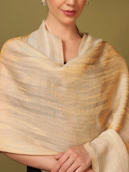 Pashmoda Women Midnight Bronze Reversible Zari Moonlight Fine Wool Stole (Size: 71x203 Cm)