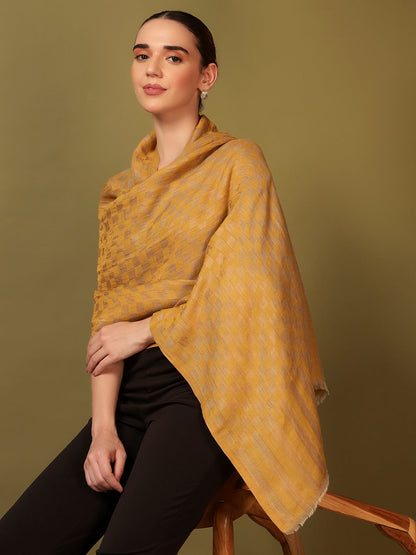 Pashmoda Women Champagne Check Reversible Zari Moonlight Fine Wool Stole (Size: 71x203 Cm)