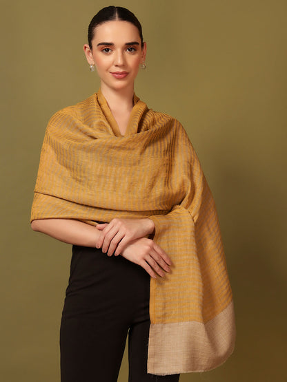 Pashmoda Women Golden Eclipse Reversible Zari Moonlight Fine Wool Stole (Size: 71x203 Cm)