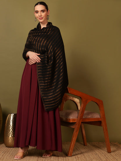 Pashmoda Women Golden Mirage Reversible Zari Moonlight Fine Wool Stole (Size: 71x203 Cm)