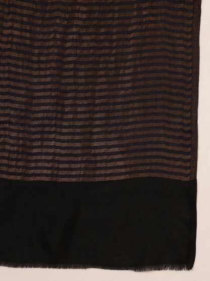 Pashmoda Women Golden Eclipse Reversible Zari Moonlight Fine Wool Stole (Size: 71x203 Cm)