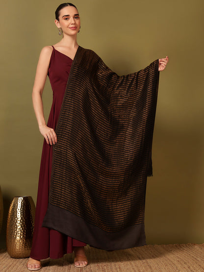 Pashmoda Women Golden Eclipse Reversible Zari Moonlight Fine Wool Stole (Size: 71x203 Cm)