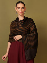Pashmoda Women Golden Eclipse Reversible Zari Moonlight Fine Wool Stole (Size: 71x203 Cm)