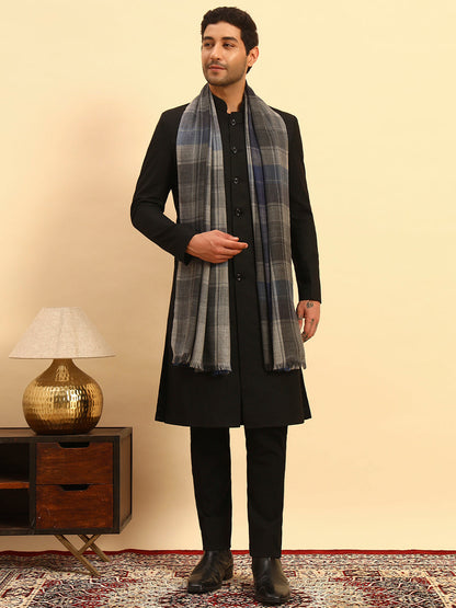Pashmoda Men Moderen Tartan  100% Pure Wool Checkered Stole (Size :71X203cm)