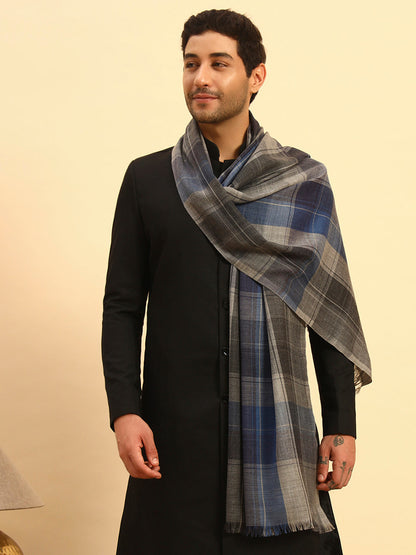 Pashmoda Men Moderen Tartan  100% Pure Wool Checkered Stole (Size :71X203cm)