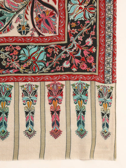Pashmoda Men Rangkalam 100% Pure Wool Fabric Kalamkari Embroidered Shawl (Size: 101x203 CM)