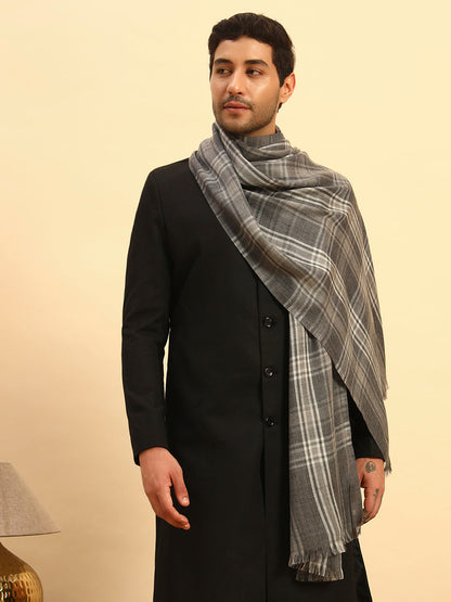 Pashmoda Men Metro Plaid 100% Pure Wool  Checkered Stole (Size : 71X203cm)