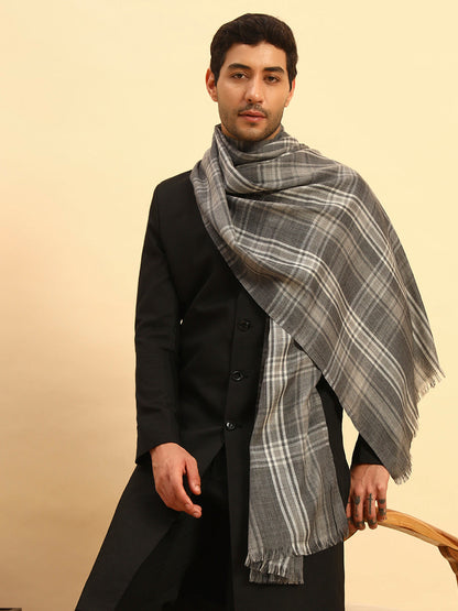 Pashmoda Men Metro Plaid 100% Pure Wool  Checkered Stole (Size : 71X203cm)