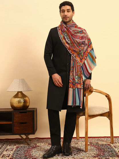 Pashmoda Men Rangdil 100% Pure Wool Fabric Kalamkari Embroidered Stole (Size-28:71x203cm)