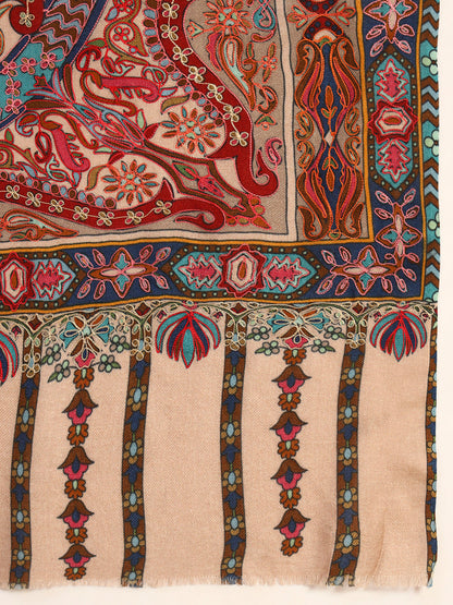 Pashmoda Men Rangrez Rangkalam 100% Pure Wool Fabric Kalamkari Embroidered Shawl (Size: 101x203 CM)
