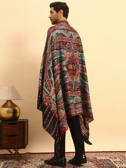 Pashmoda Men Rangrez Rangkalam 100% Pure Wool Fabric Kalamkari Embroidered Shawl (Size: 101x203 CM)
