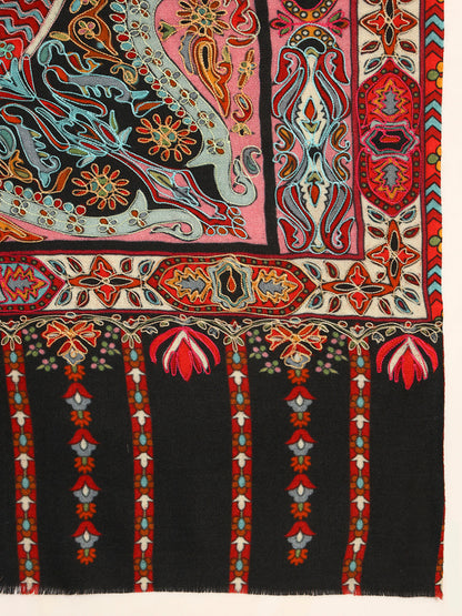 Pashmoda Men Rangrez Rangkalam 100% Pure Wool Fabric Kalamkari Embroidered Shawl (Size: 101x203 CM)