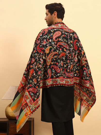 Pashmoda Men Floral Whispers 100% Pure Wool Fabric Kalamkari Embroidered Stole (Size:71x203cm)