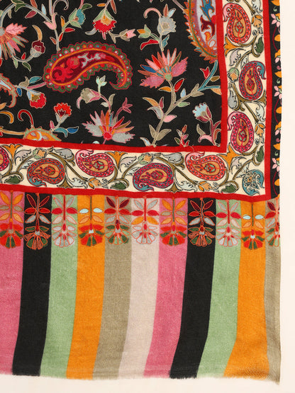Pashmoda Men Floral Whispers 100% Pure Wool Fabric Kalamkari Embroidered Stole (Size:71x203cm)