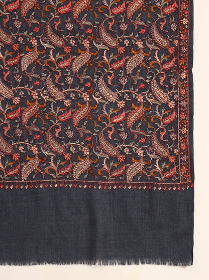Pashmoda Men 100% Pure Wool Sozni Hand Embroidered Stole (Size-71x203cm)