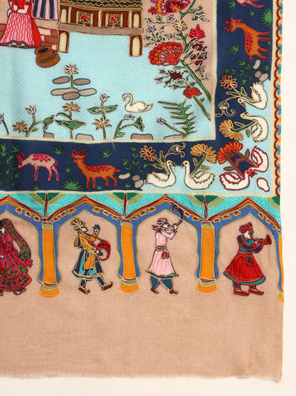 Pashmoda Men Mughal Bagh 100% Pure Wool Fabric Kalamkari Embroidered Shawl (Size: 101x203 CM)