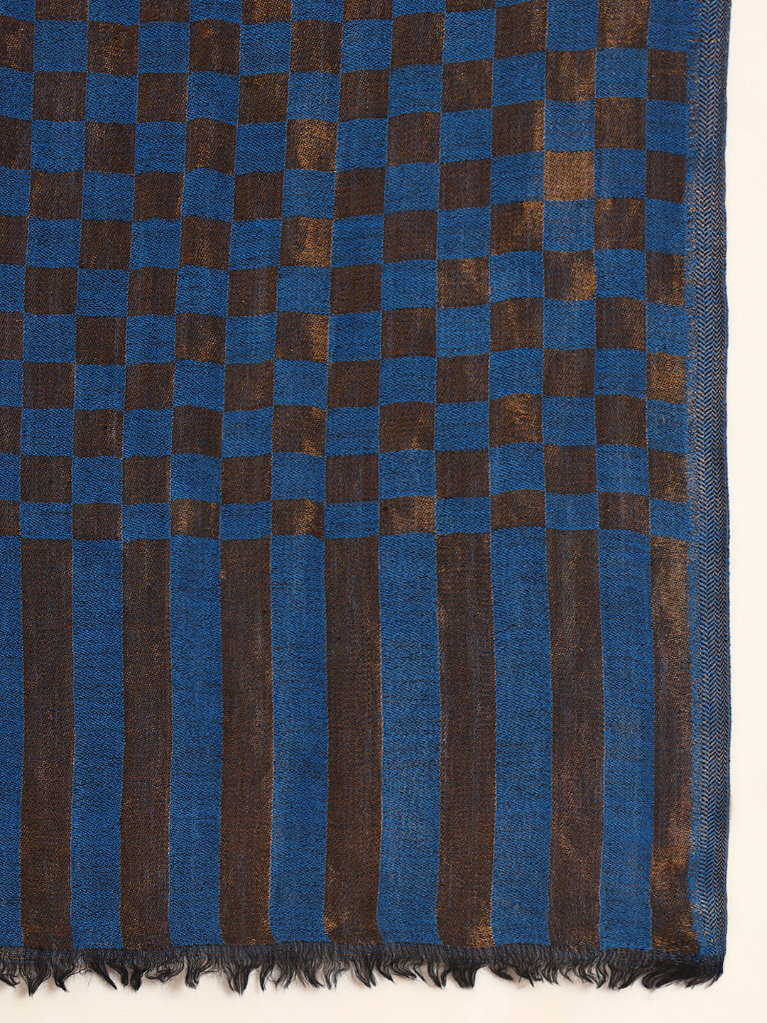 Pashmoda Men Champagne Check Reversible Zari Moonlight Fine Wool Stole (Size: 71x203 Cm)