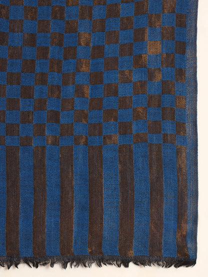Pashmoda Men Champagne Check Reversible Zari Moonlight Fine Wool Stole (Size: 71x203 Cm)
