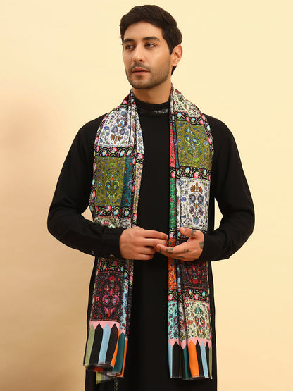 Pashmoda Men Floral Sonata Fine Soft Bamboo Fibre Stole (Size-71x203cm)