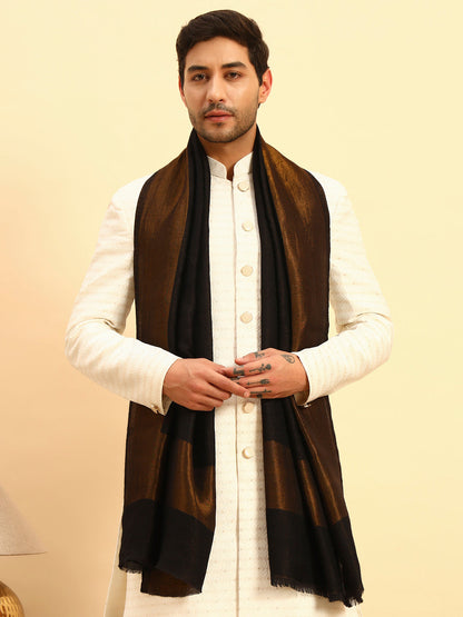 Pashmoda Men Midnight Bronze Reversible Zari Moonlight Fine Wool Stole (Size: 71x203 Cm)