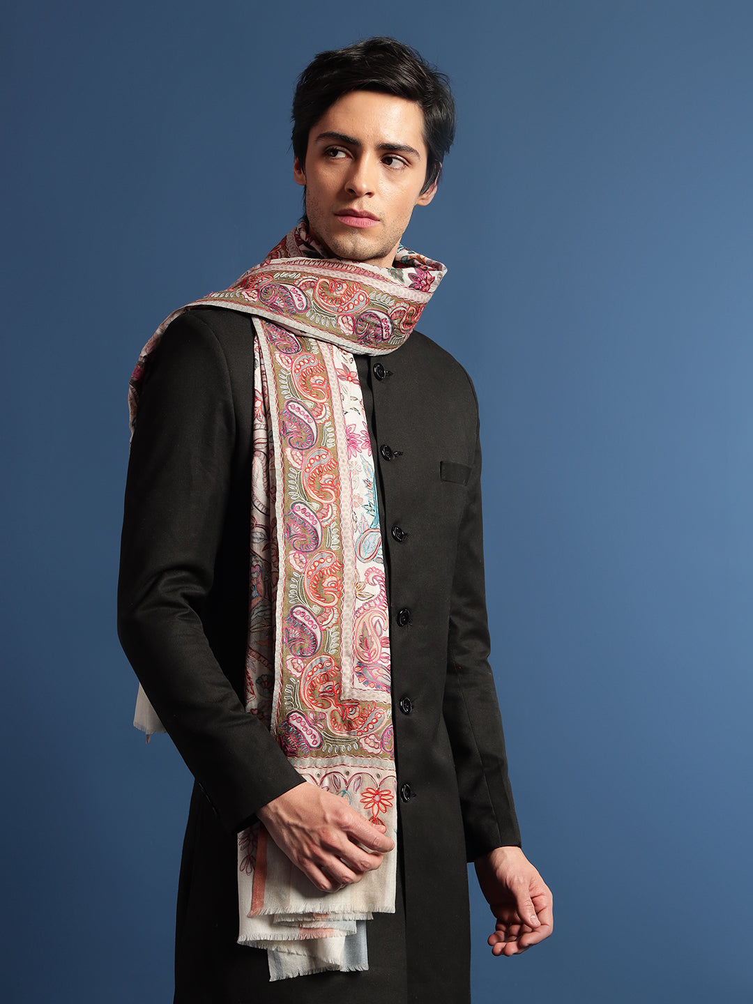 Pashmoda Men  Kalamkari Embroidered Shawl (Size 101x203 Cm)