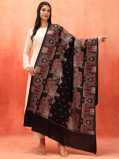 Pashmoda Women Zavian 100% Pure Wool Sozni Hand Embroidered Shawl (Size: 101x203 Cm)