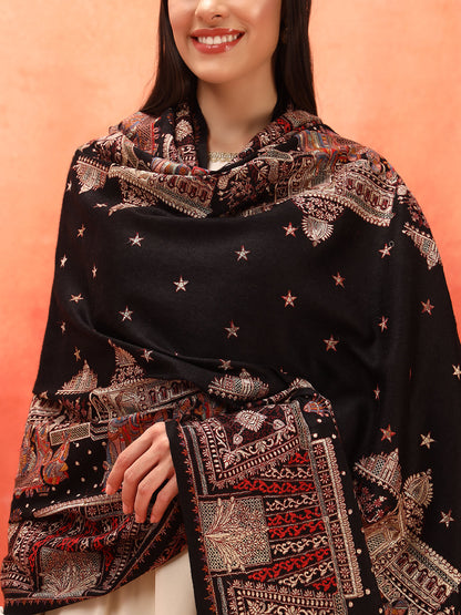 Pashmoda Women Zavian 100% Pure Wool Sozni Hand Embroidered Shawl (Size: 101x203 Cm)