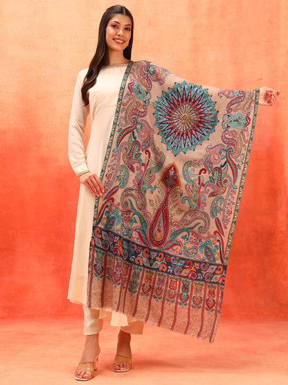 Pashmoda Women Saahtaar 100% Pure Wool Fabric Kalamkari Embroidered Stole (Size: 71x203 cm)