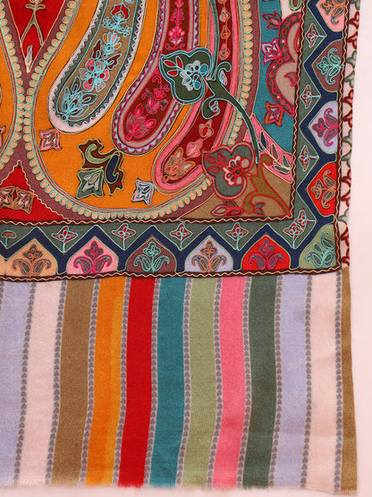 Pashmoda Women Rangdil 100% Pure Wool Fabric Kalamkari Embroidered Stole (Size-28x80in, 71x203cm)