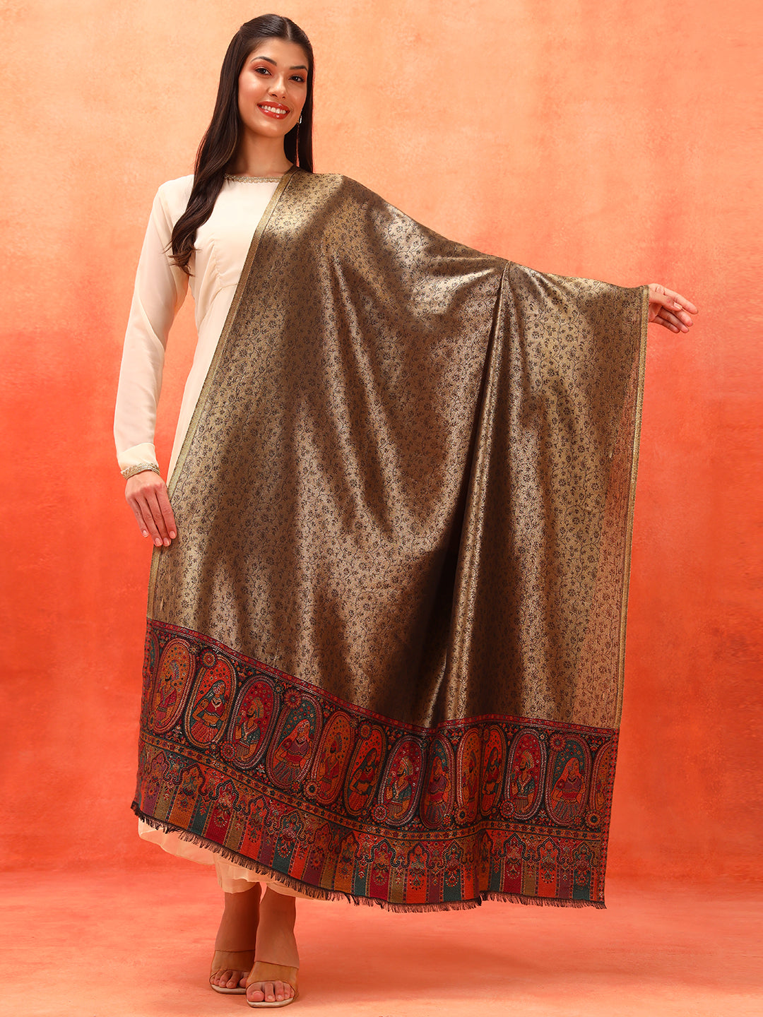 Pashmoda Women Silsila Zari Kaani Fine Wool Shawl (Size: 101X203 CM)