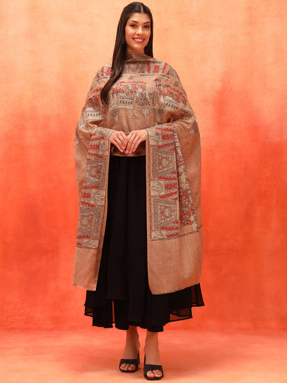 Pashmoda Women Zavian 100% Pure Wool Sozni Hand Embroidered Shawl (Size: 101x203 Cm)